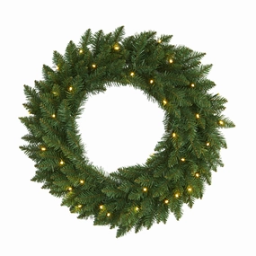 24 Green Pine Christmas Wreath with 35 Clear LED Lights Faux Florals best price deals