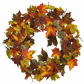 24" Maple Pine Cone Wreath Faux Florals best price deals