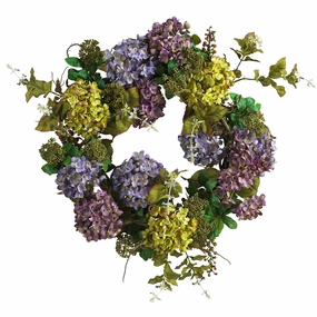 24" Mixed Hydrangea Wreath Faux Florals floral decor outlet