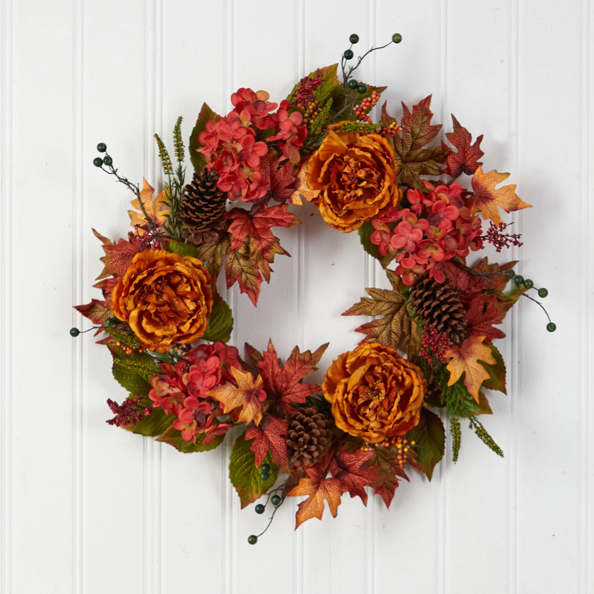 25" Fall Ranunculus Hydrangea and Berries Autumn Wreath