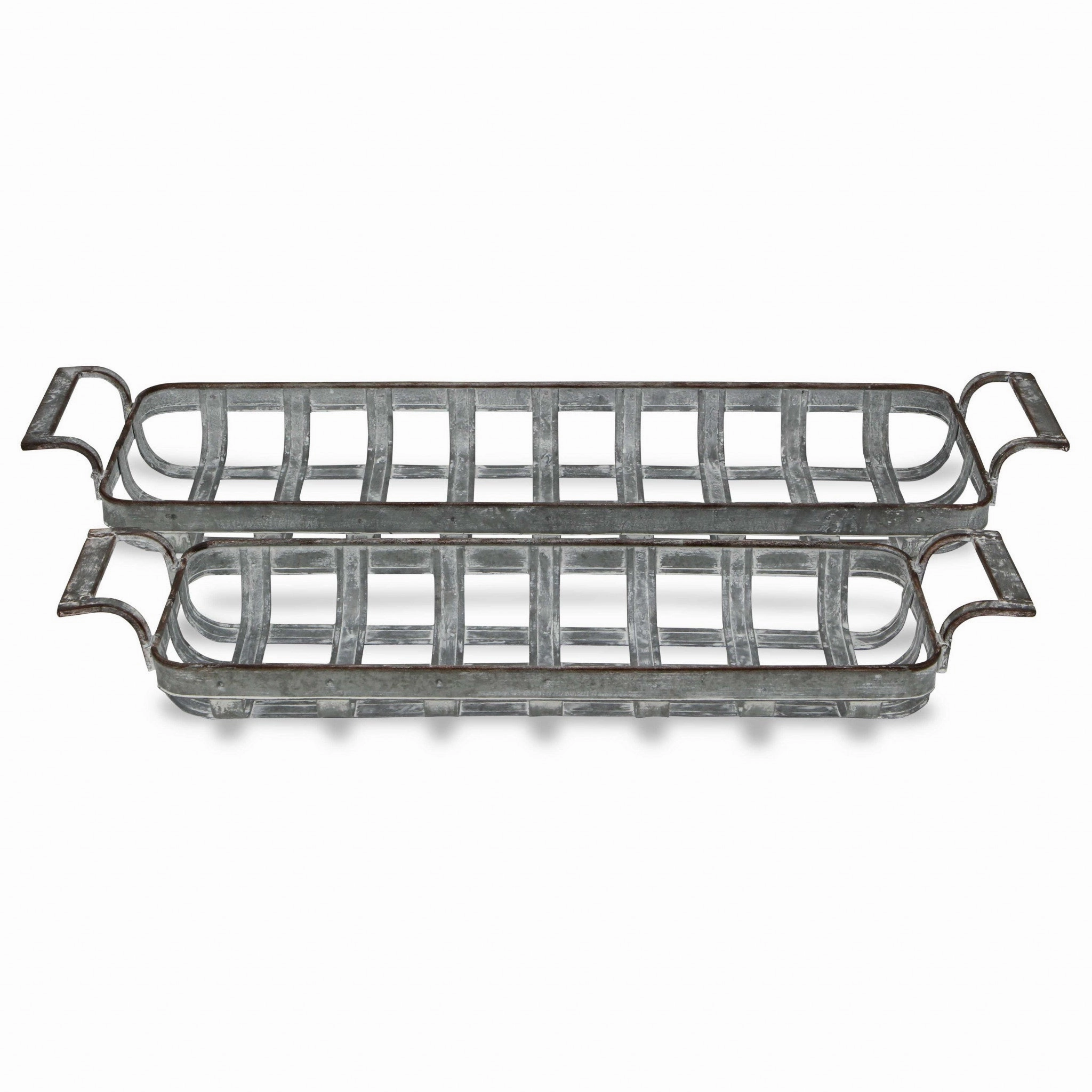 29" Gray Rectangular Metal Handmade Tray With Handles