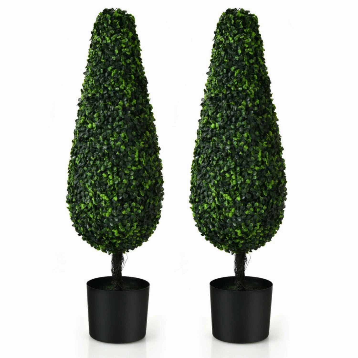 2 Pack 3 Feet Artificial Tower UV Resistant Indoor Outdoor Topiary Tree Faux Florals home florals discount