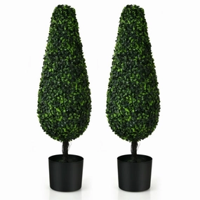 2 Pack 3 Feet Artificial Tower UV Resistant Indoor Outdoor Topiary Tree Faux Florals home florals discount