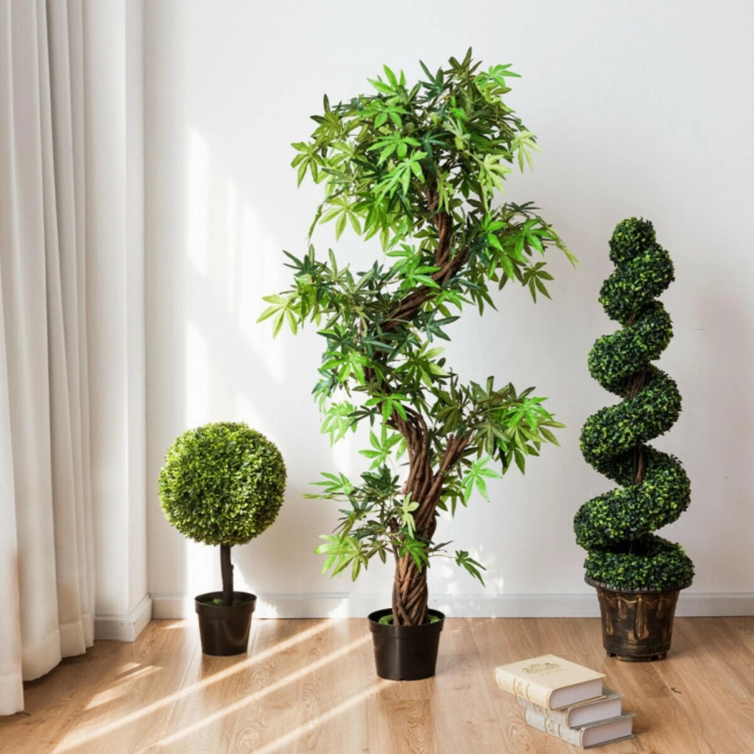 2 Pieces 4 Feet Artificial Dcor Green Boxwood Spiral Tree Set