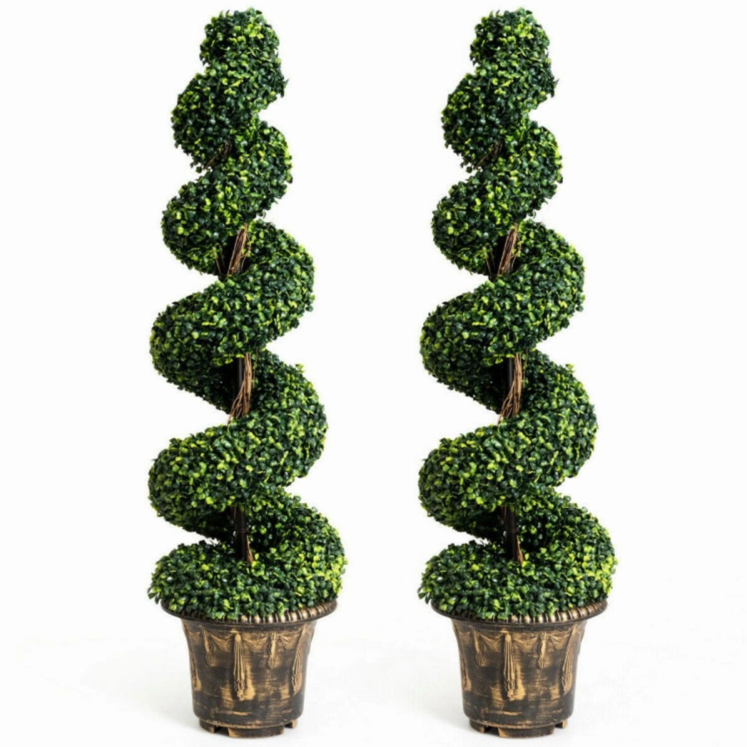 2 Pieces 4 Feet Artificial Dcor Green Boxwood Spiral Tree Set Faux Florals home florals discount