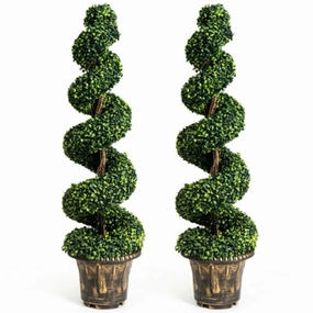 2 Pieces 4 Feet Artificial Dcor Green Boxwood Spiral Tree Set Faux Florals home florals discount