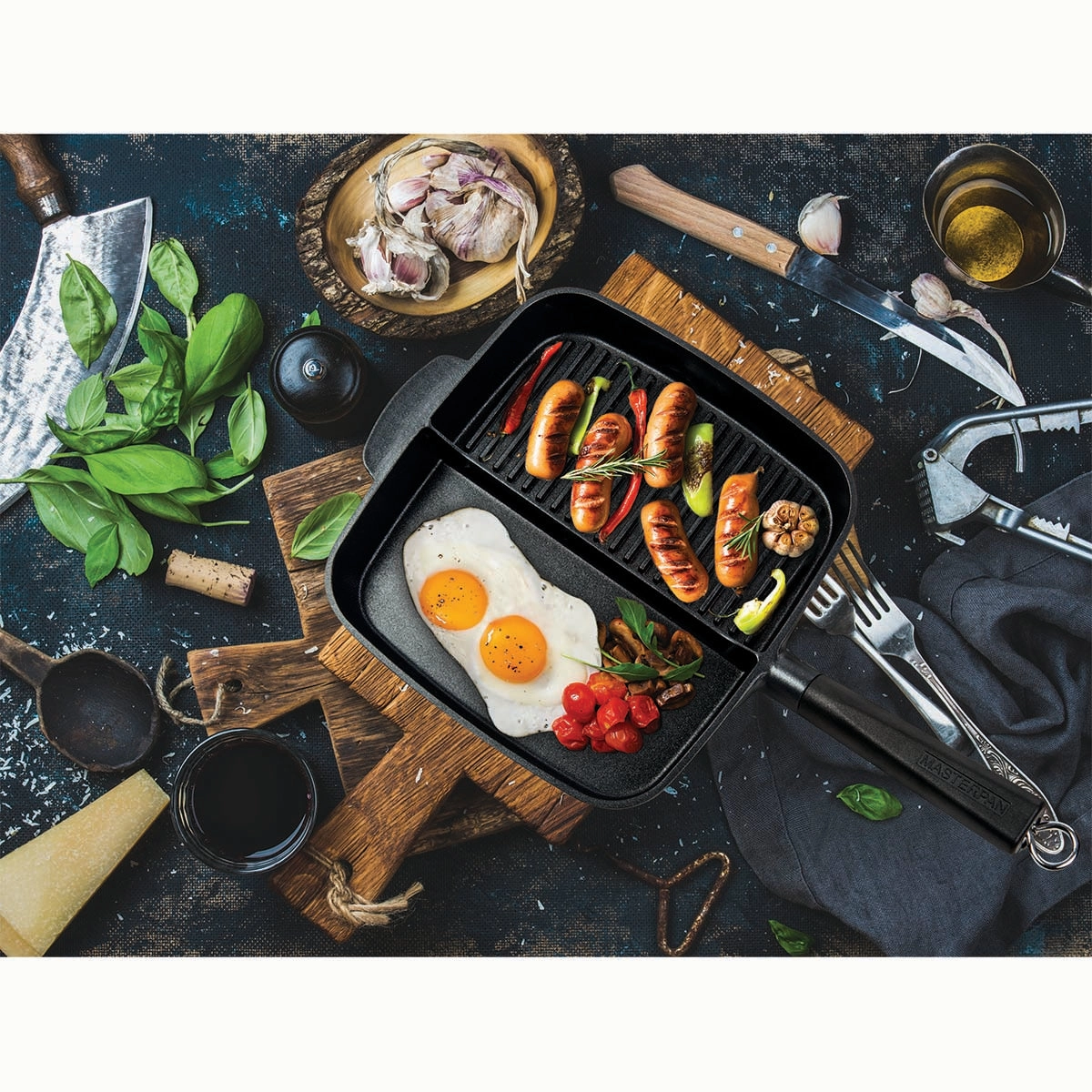 2-Section Non-Stick Cast Aluminum Grill & Griddle Skillet, 11"