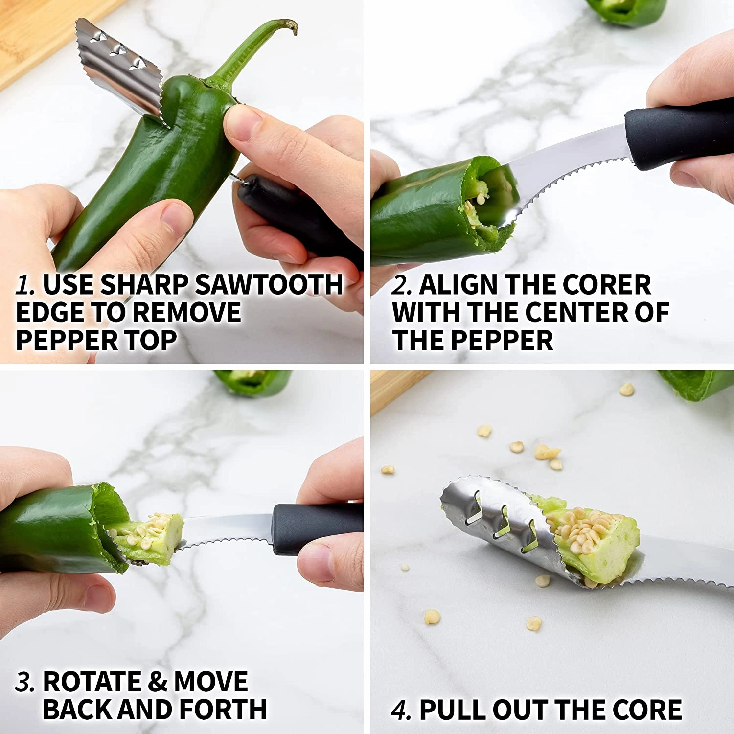 2in1 Jalapeno Corer Tool - Stainless Steel Pepper Seed Remover Tool