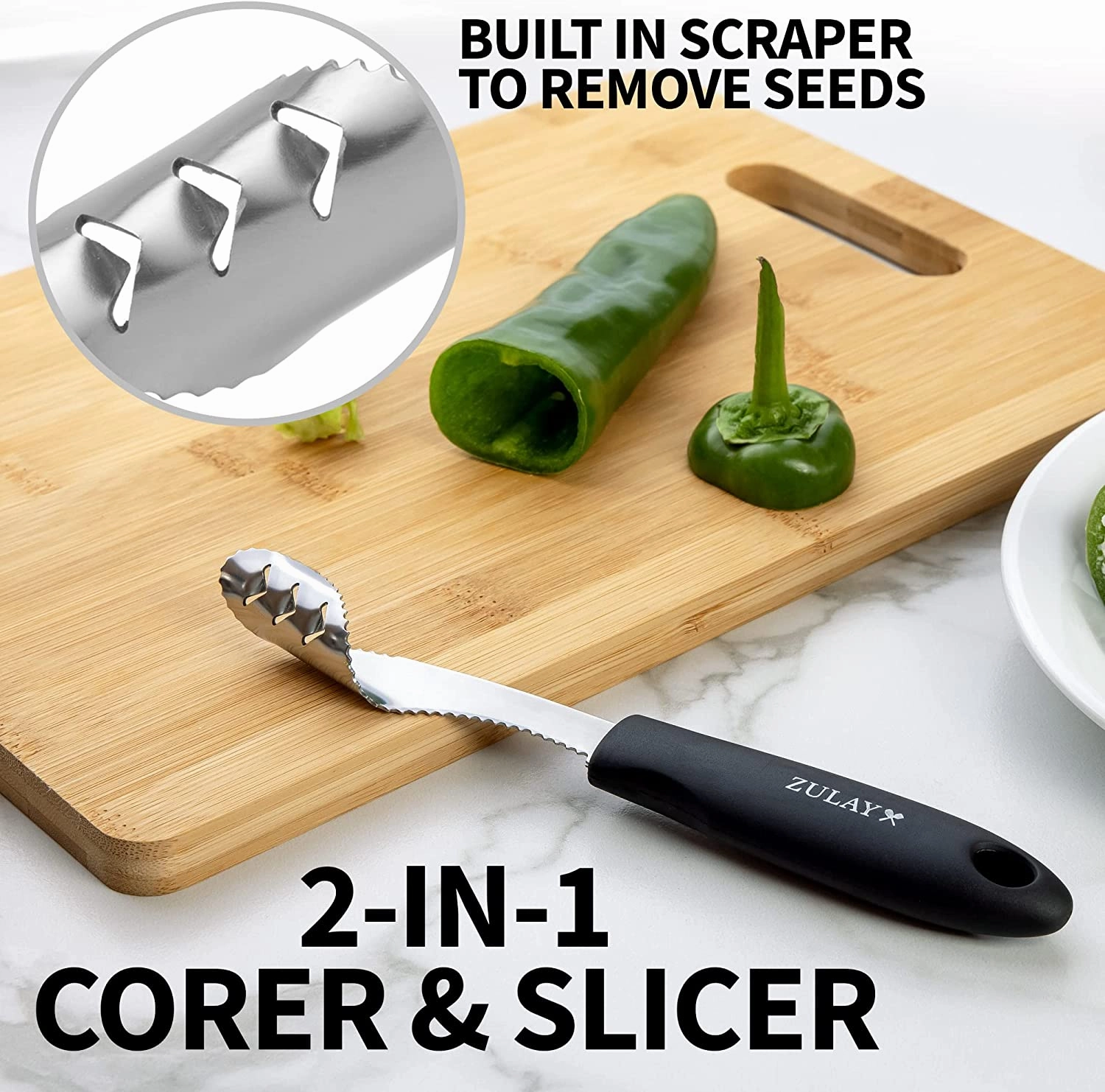 2in1 Jalapeno Corer Tool - Stainless Steel Pepper Seed Remover Tool