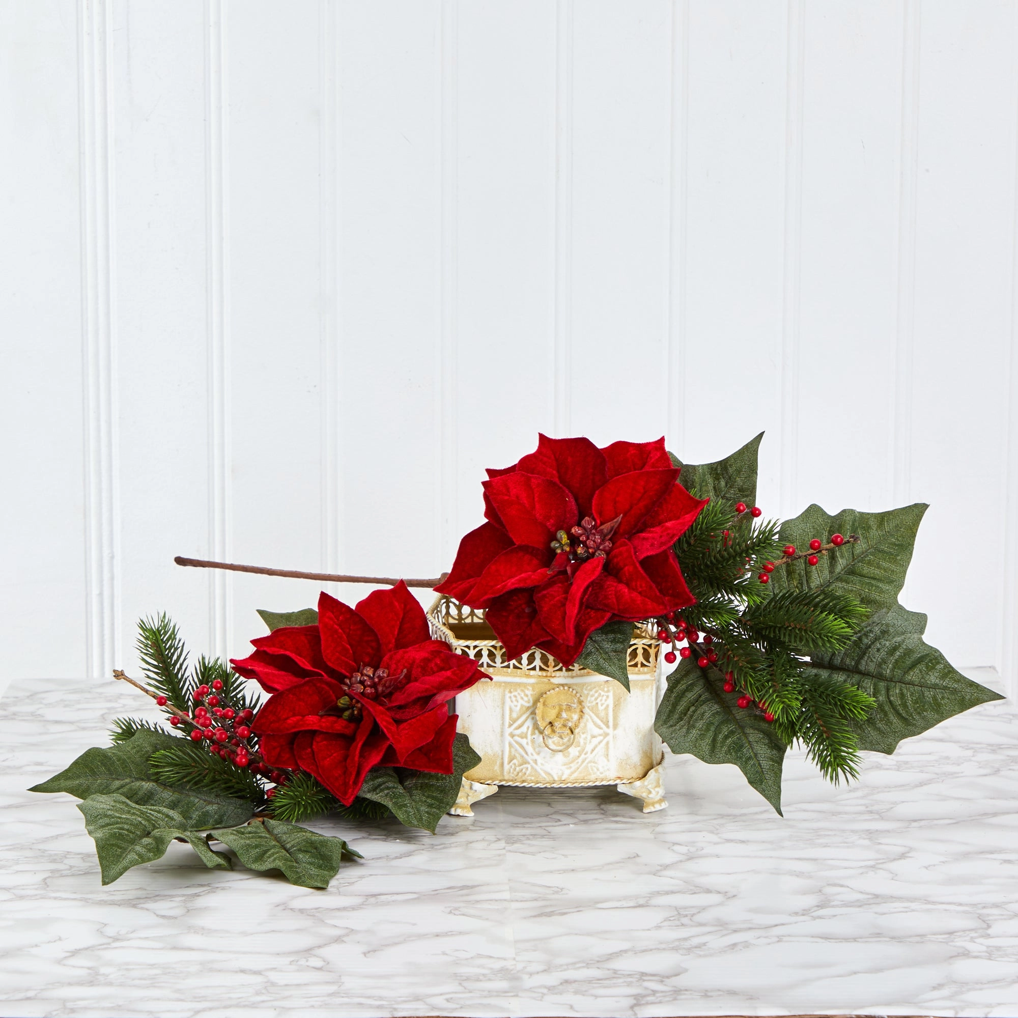31" Poinsettia Berries and Pine Flower Bundle (Set of 3)