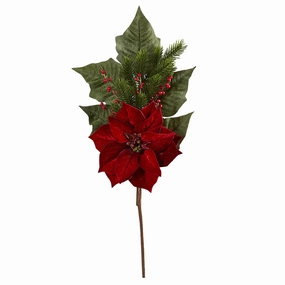 31" Poinsettia Berries and Pine Flower Bundle (Set of 3) Faux Florals floral decor outlet