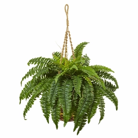 33" Boston Fern Hanging Basket Faux Florals floral decor outlet