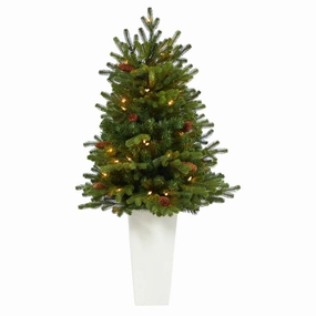 3'.5 Yukon Fir Xmas Tree w/50 Clear Lights in White Planter Faux Florals floral decor outlet