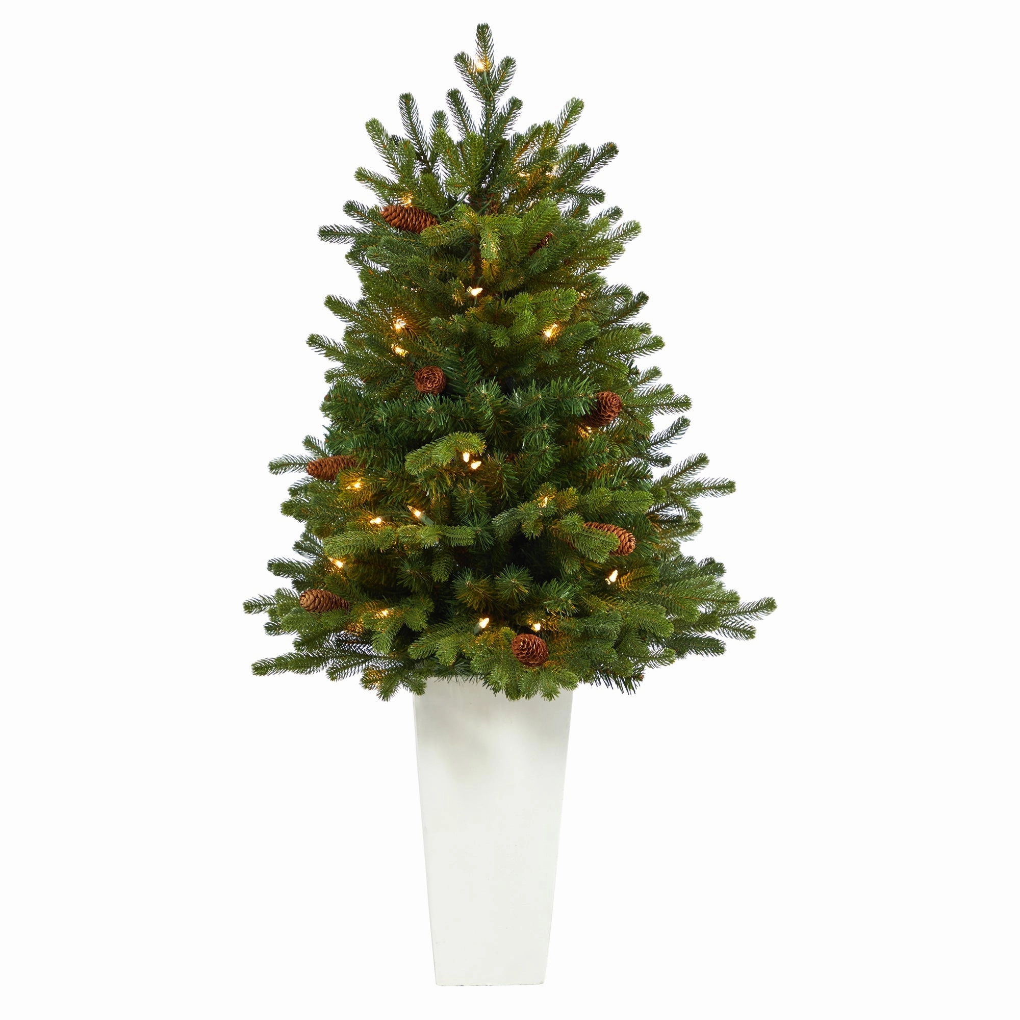 3'.5 Yukon Fir Xmas Tree w/50 Clear Lights in White Planter Faux Florals floral decor outlet