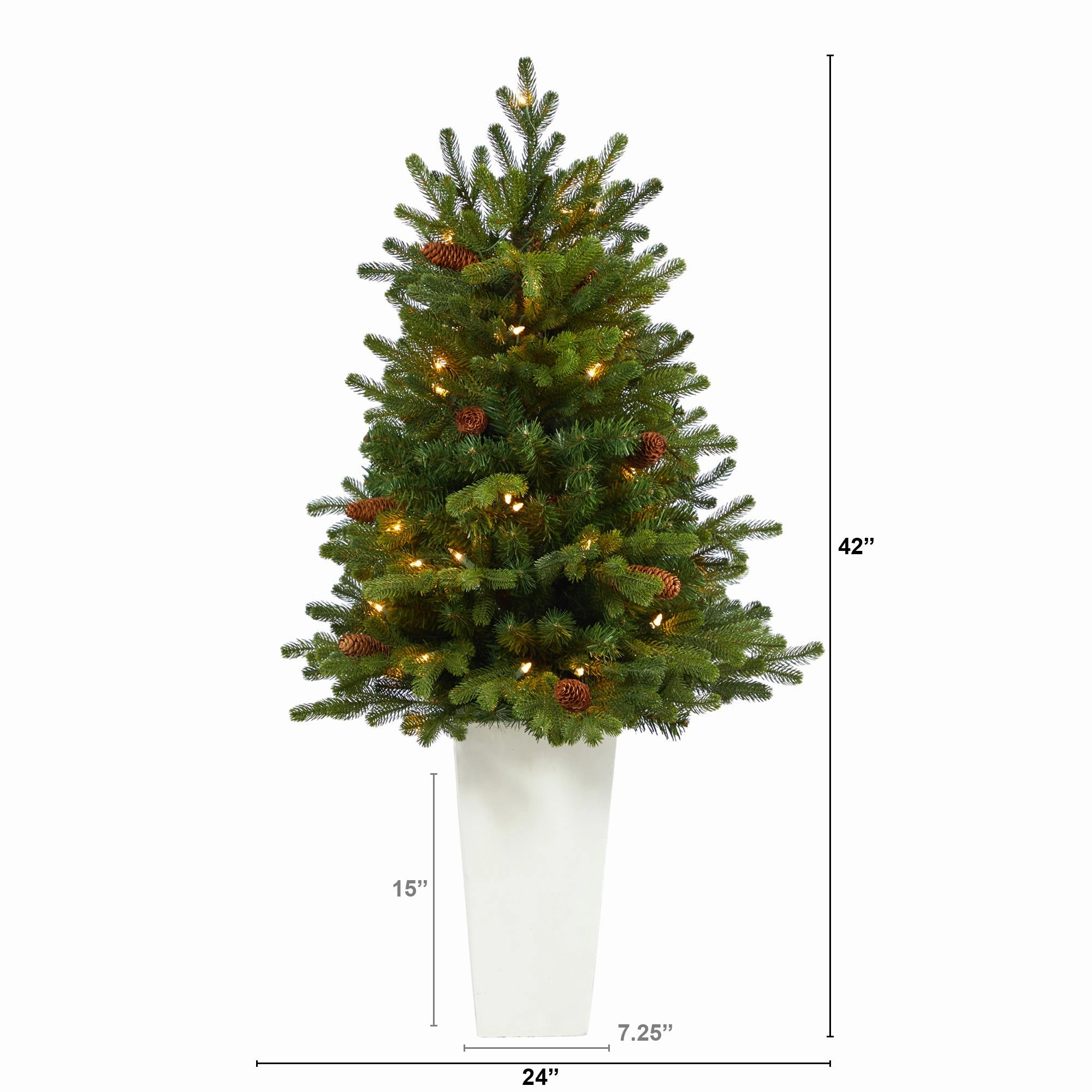 3'.5 Yukon Fir Xmas Tree w/50 Clear Lights in White Planter