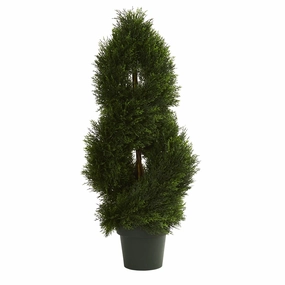 3' Double Pond Cypress Spiral Topiary UV Re(Indoor/Outdoor) Faux Florals best price deals