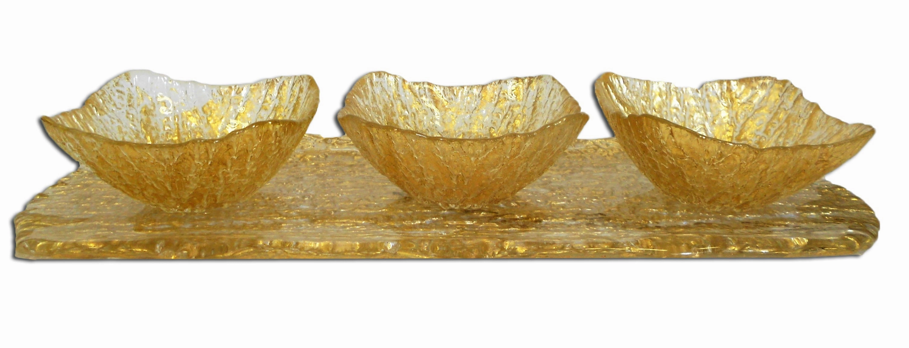 3 Bowls on Tray-Beveled Gold Serveware deals online