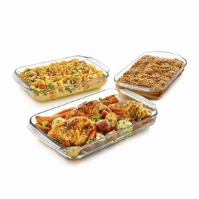 3 Piece Transparent Glass Casserole Baking Dish Set Cookware online kitchen sale