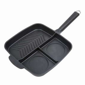 3-Section Non-Stick Cast Aluminum Grill & Griddle Skillet With Bakelite Handle, 11" Cookware holiday sale