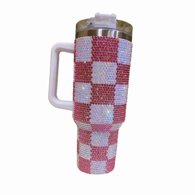 40 Oz Checkered Rhinestone Tumbler In Pink/white Cooking Tools & Accessories clearance kits