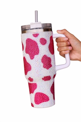 40 Oz Cow Print Rhinestone Tumbler In Pink/white Cooking Tools & Accessories clearance kits