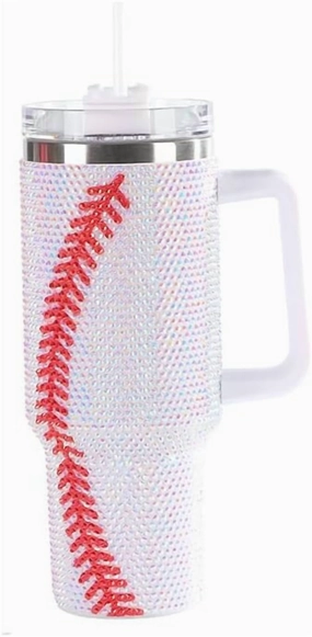 40Oz Rhinestone Baseball Tumbler With Handle & Straw In White Cooking Tools & Accessories clearance kits