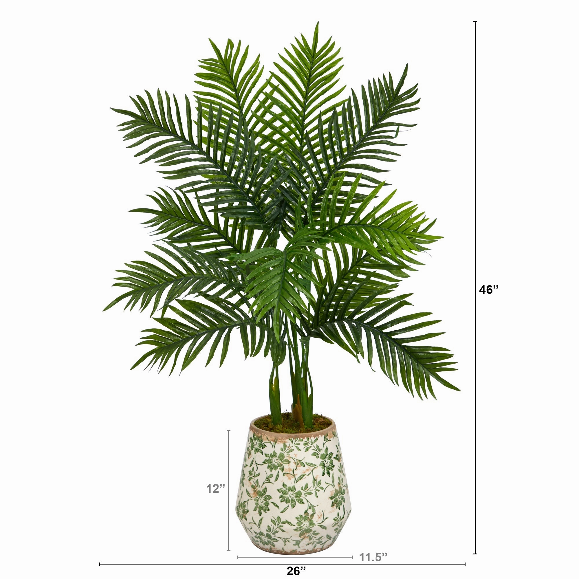 46" Areca Palm Tree in Floral Print Planter (Real Touch)