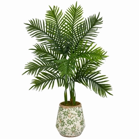 46" Areca Palm Tree in Floral Print Planter (Real Touch) Faux Florals online special
