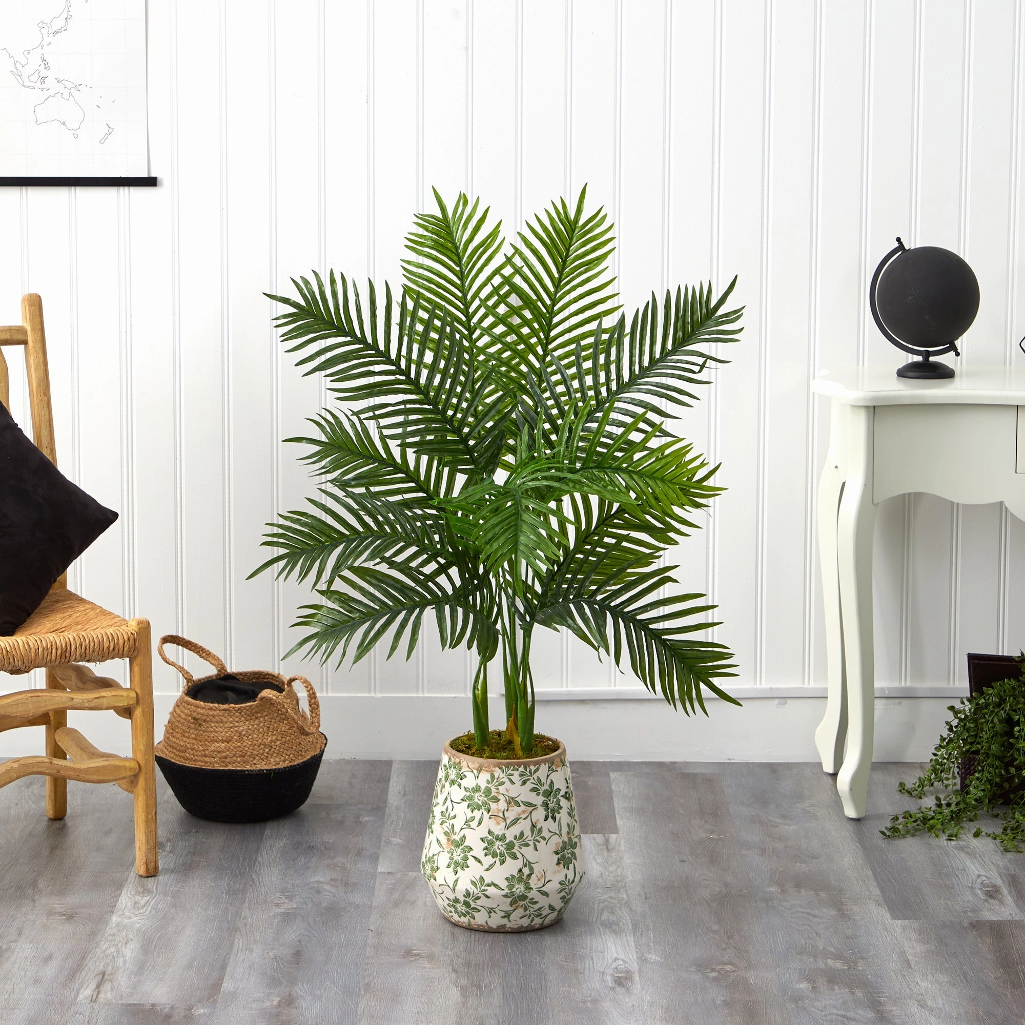 46" Areca Palm Tree in Floral Print Planter (Real Touch)