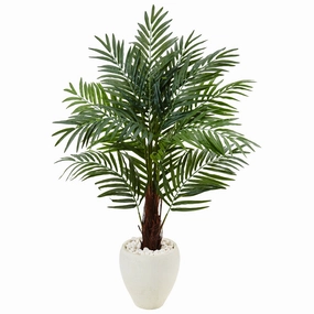 4.5' Areca Palm Tree in White Oval Planter Faux Florals floral decor outlet