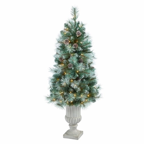4.5' Brit Columbia Pine Xmas Tree w/100 LightsCones in Urn Faux Florals cheap bouquet decor