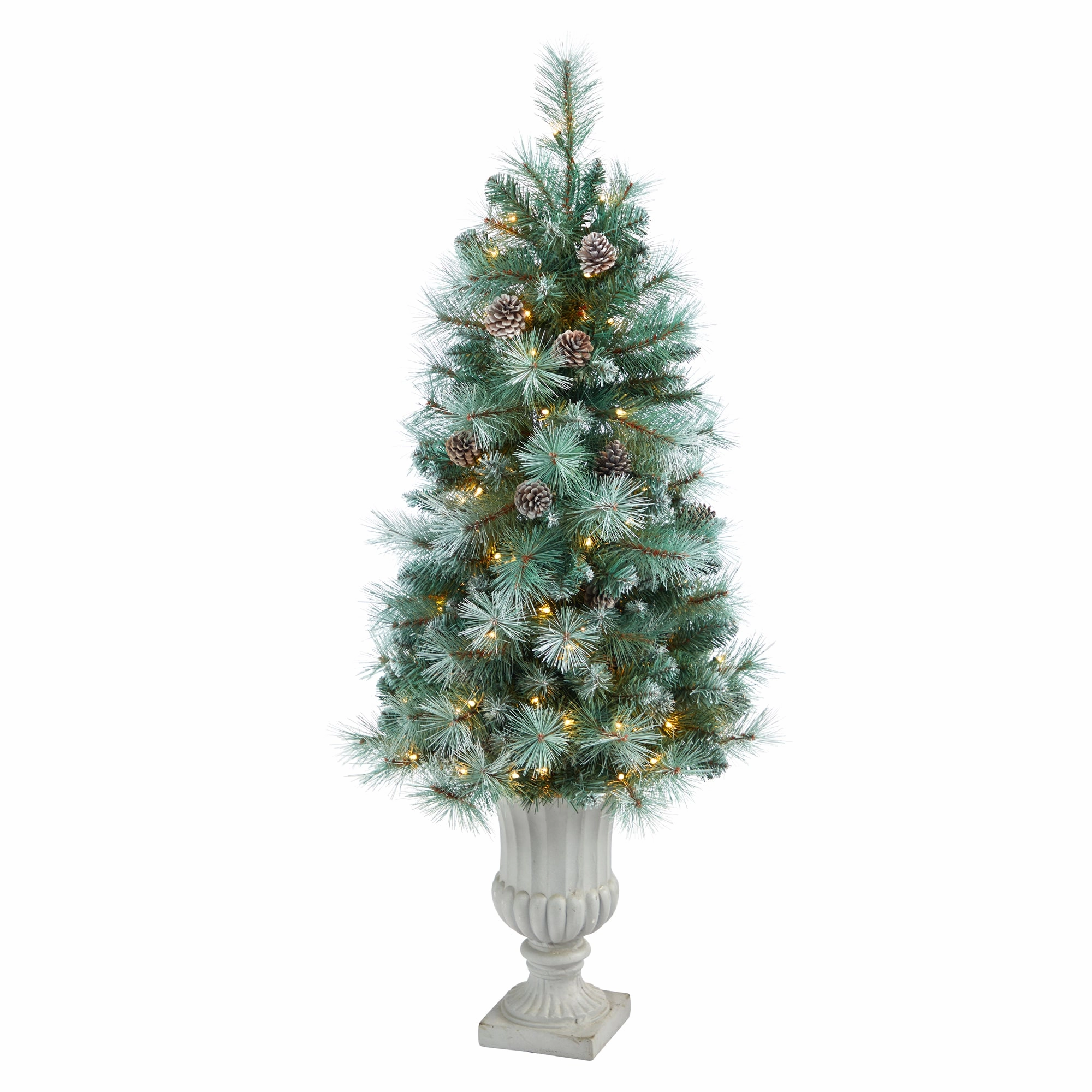 4.5' Brit Columbia Pine Xmas Tree w/100 LightsCones in Urn Faux Florals cheap bouquet decor