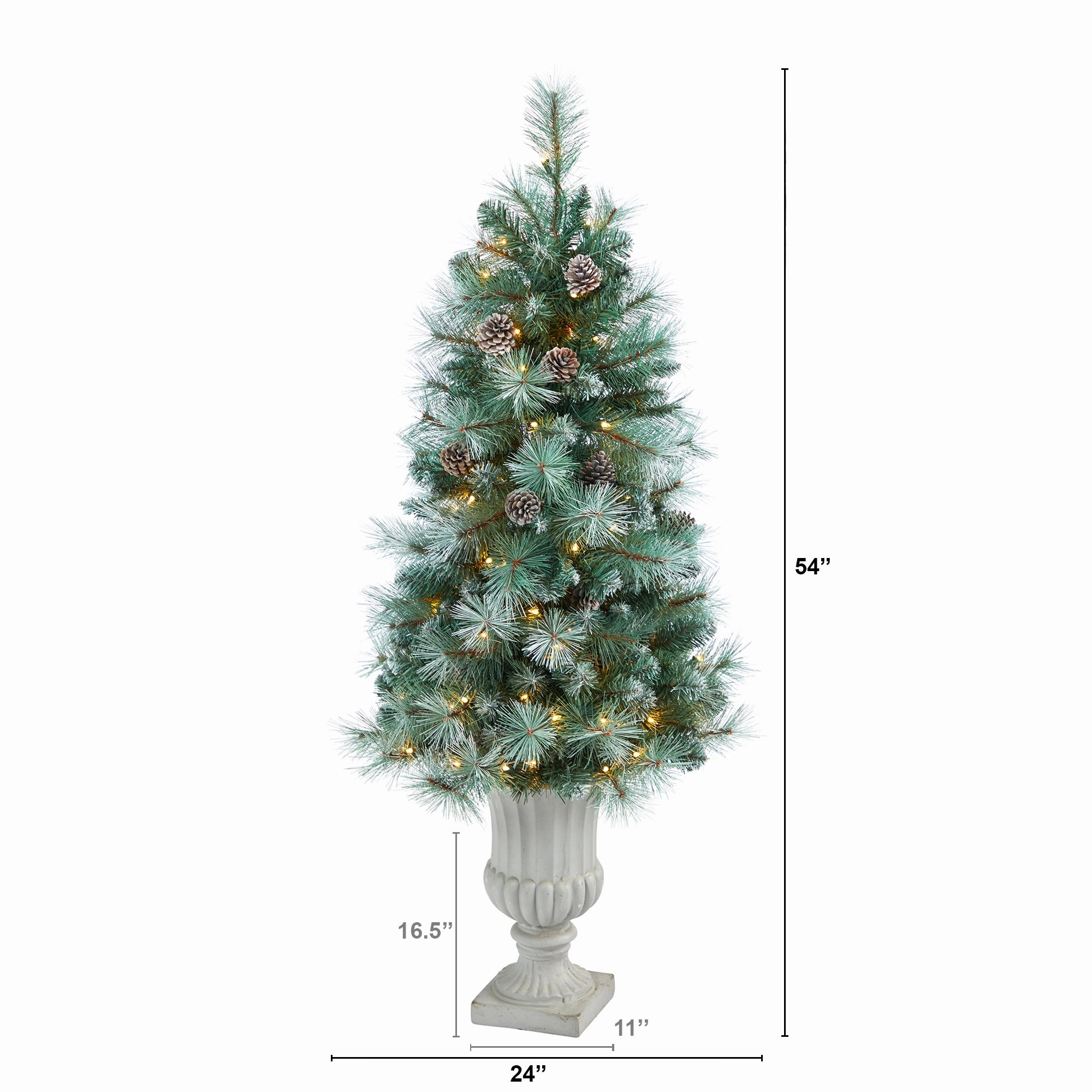 4.5' Brit Columbia Pine Xmas Tree w/100 LightsCones in Urn