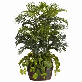 4.5' Double Areca w/Vase & Pothos Silk Plant Faux Florals floral decor outlet