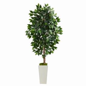 4.5' Ficus Artificial Tree in White Planter Faux Florals floral decor outlet