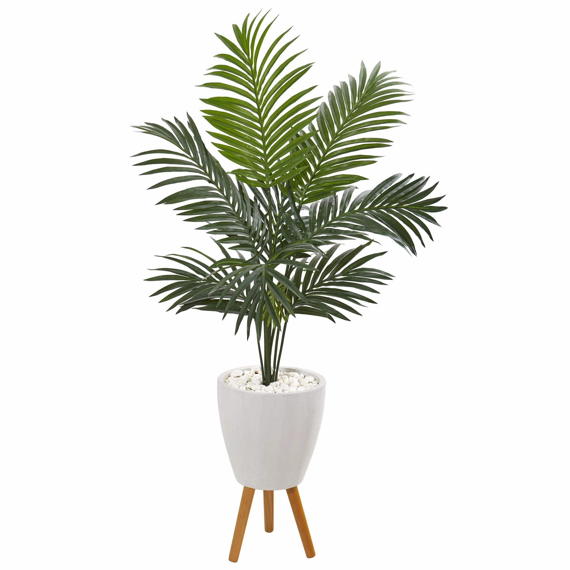 4.5' Kentia Artificial Palm Tree in White Planter with Legs Faux Florals floral decor outlet