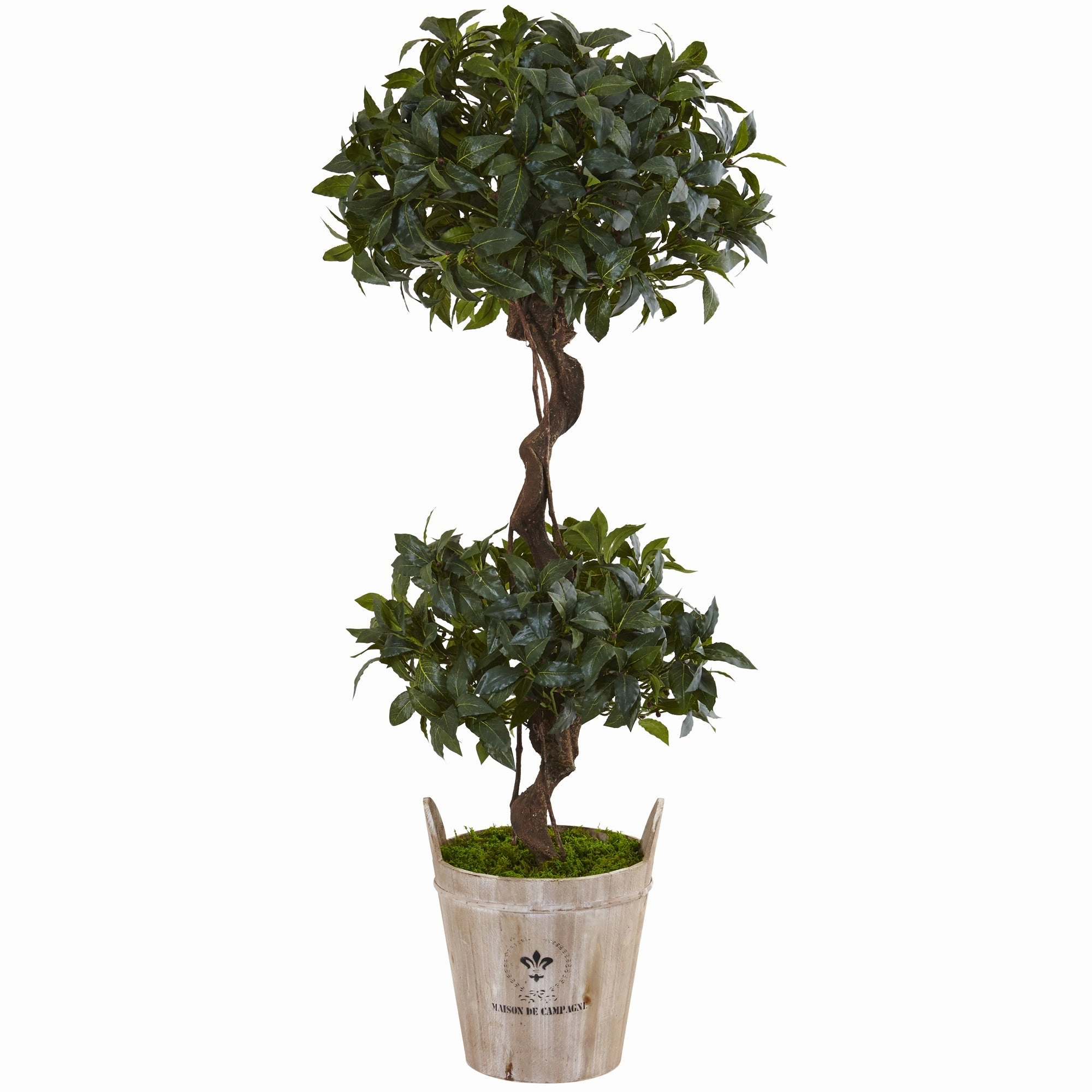 4.5' Sweet Bay Double Topiary Tree in Farmhouse Planter Faux Florals best price deals