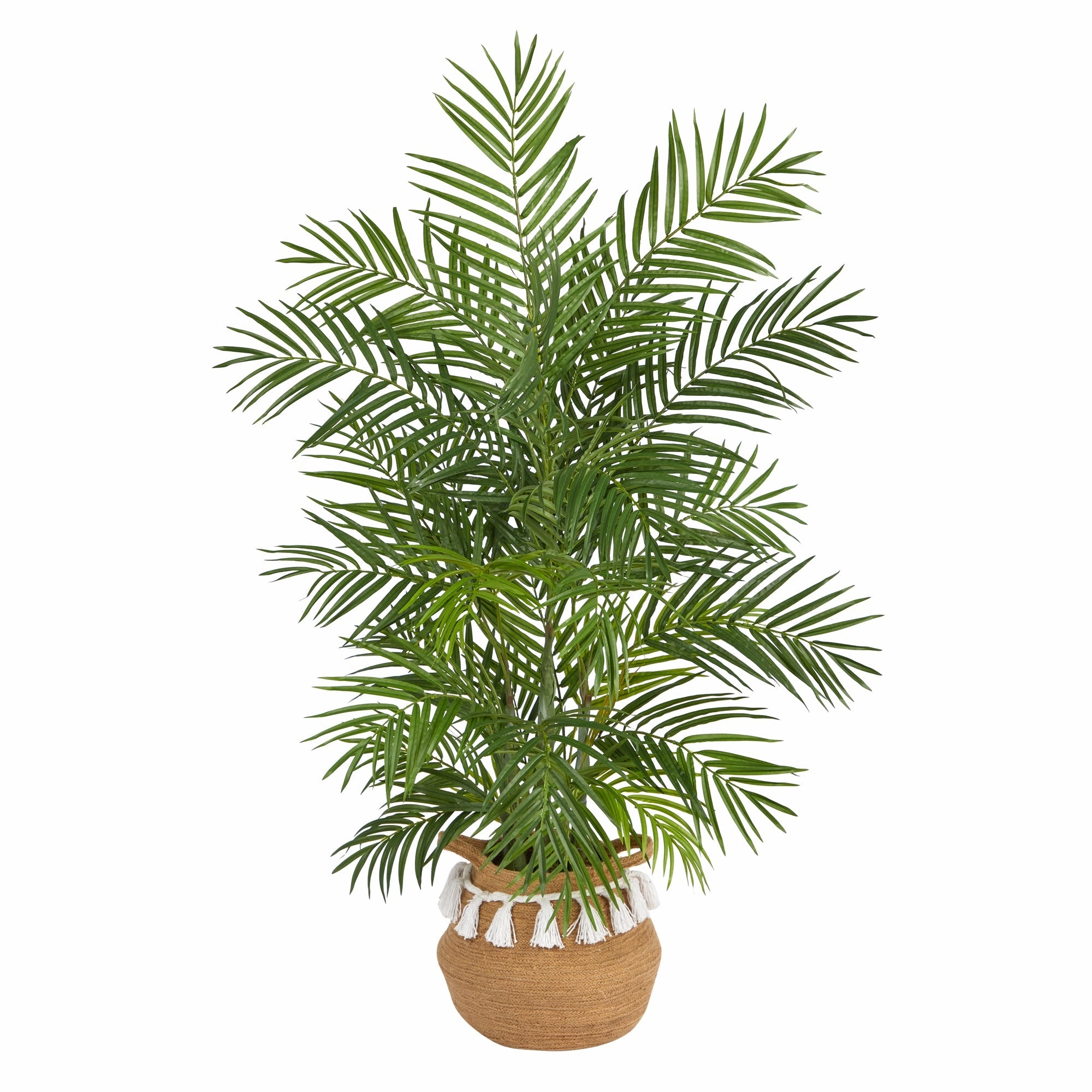 4' Areca Palm w/736 Lvs in Natural Cotton Planter w/Tassels Faux Florals online special