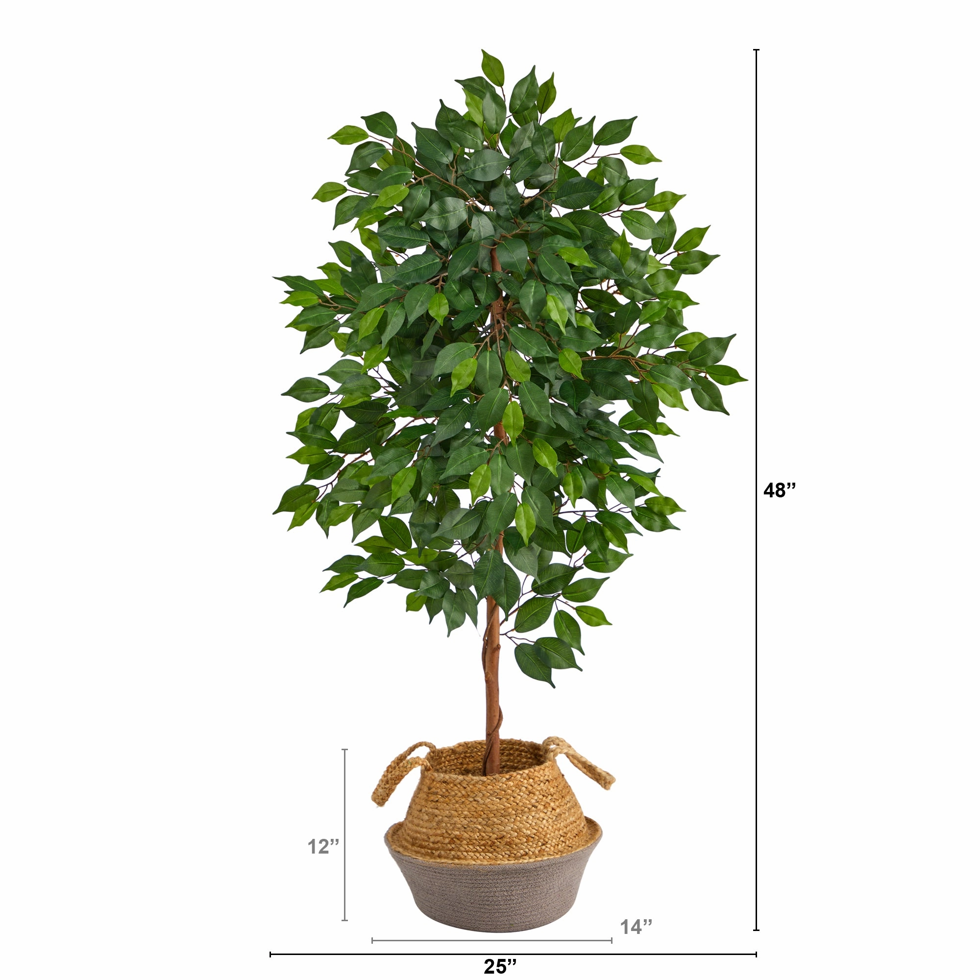 4' Ficus Tree in Boho Chic Cotton & Jute Gray Woven Planter