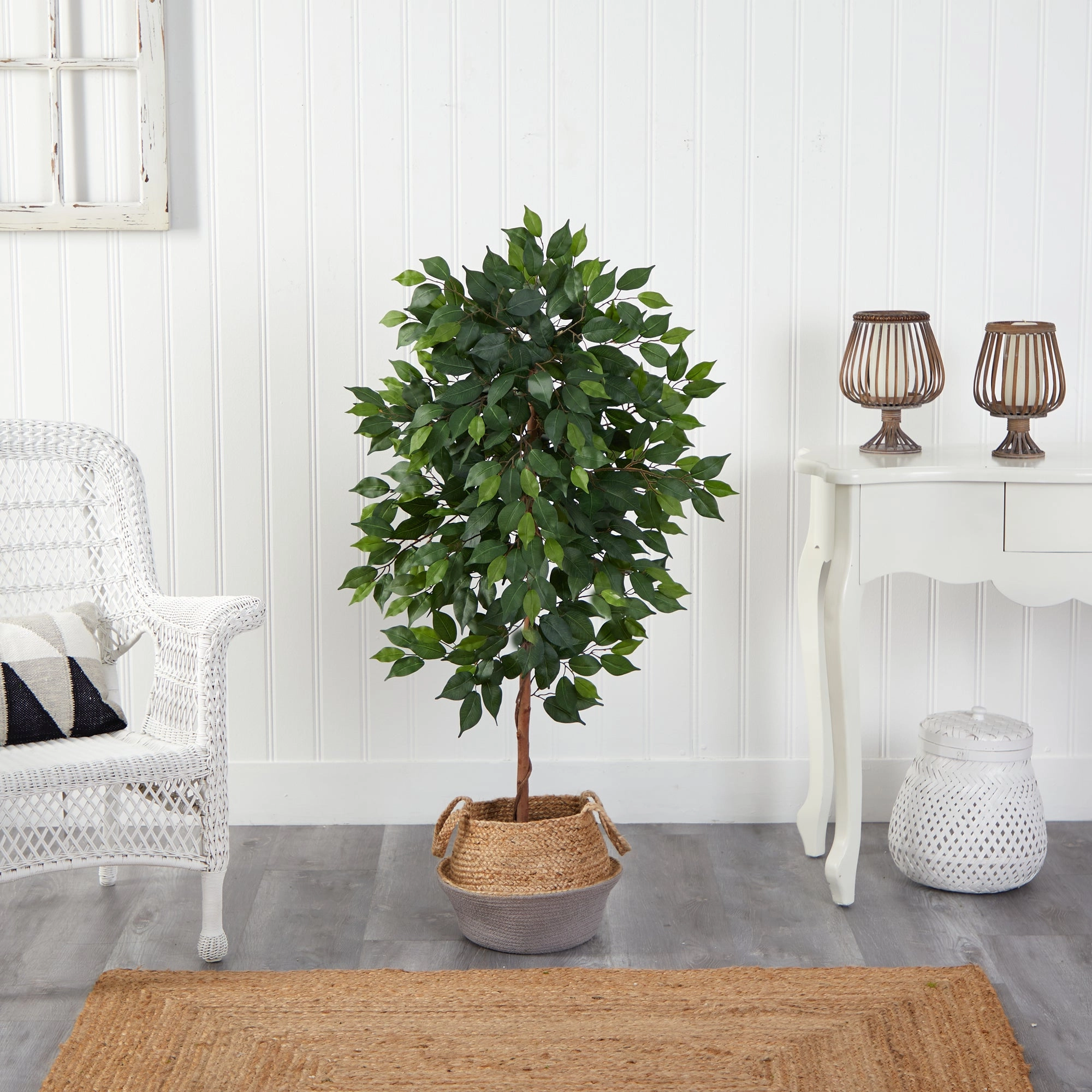 4' Ficus Tree in Boho Chic Cotton & Jute Gray Woven Planter