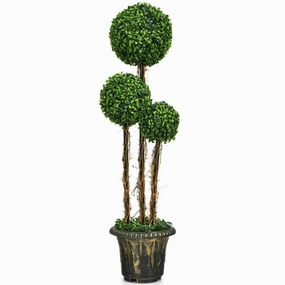 4 Feet Artificial UV Resistant Topiary Triple Ball Tree Plant Faux Florals home florals discount