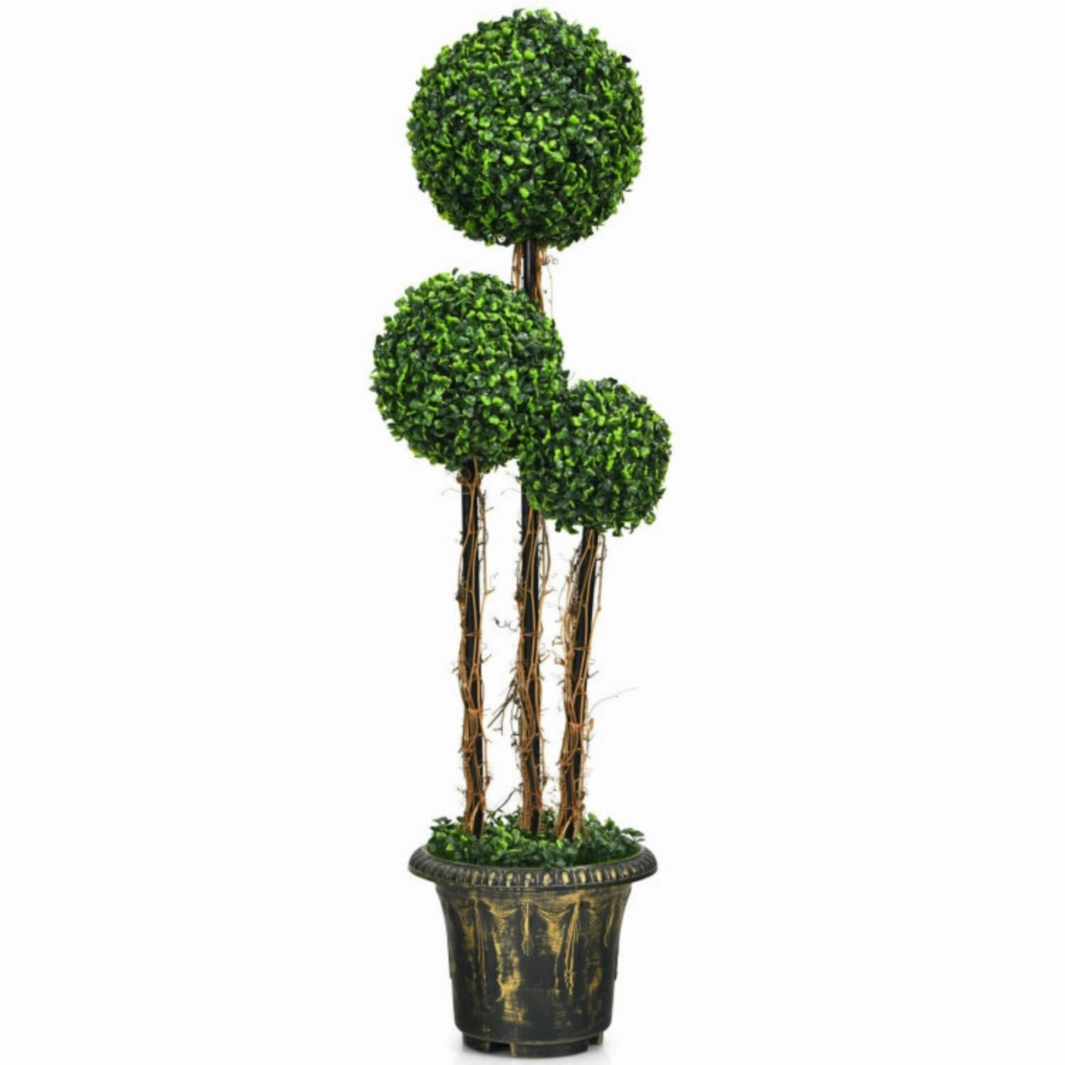 4 Feet Artificial UV Resistant Topiary Triple Ball Tree Plant Faux Florals home florals discount