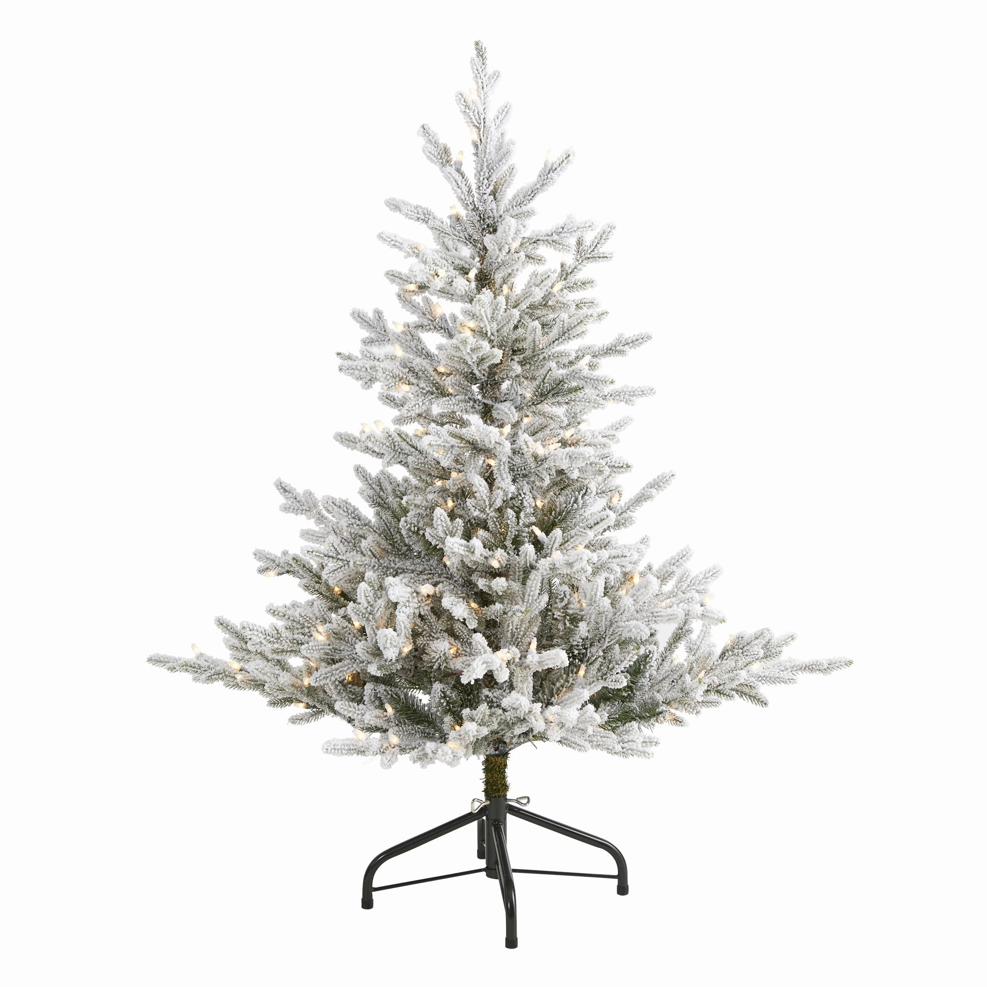 4 Flocked Fraser Fir Xmas Tree w/300 Lights and 967 Tips Faux Florals online special
