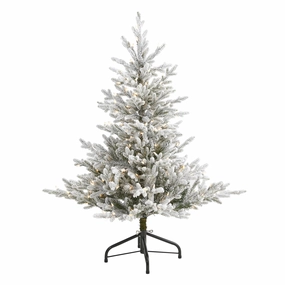 4 Flocked Fraser Fir Xmas Tree w/300 Lights and 967 Tips Faux Florals online special