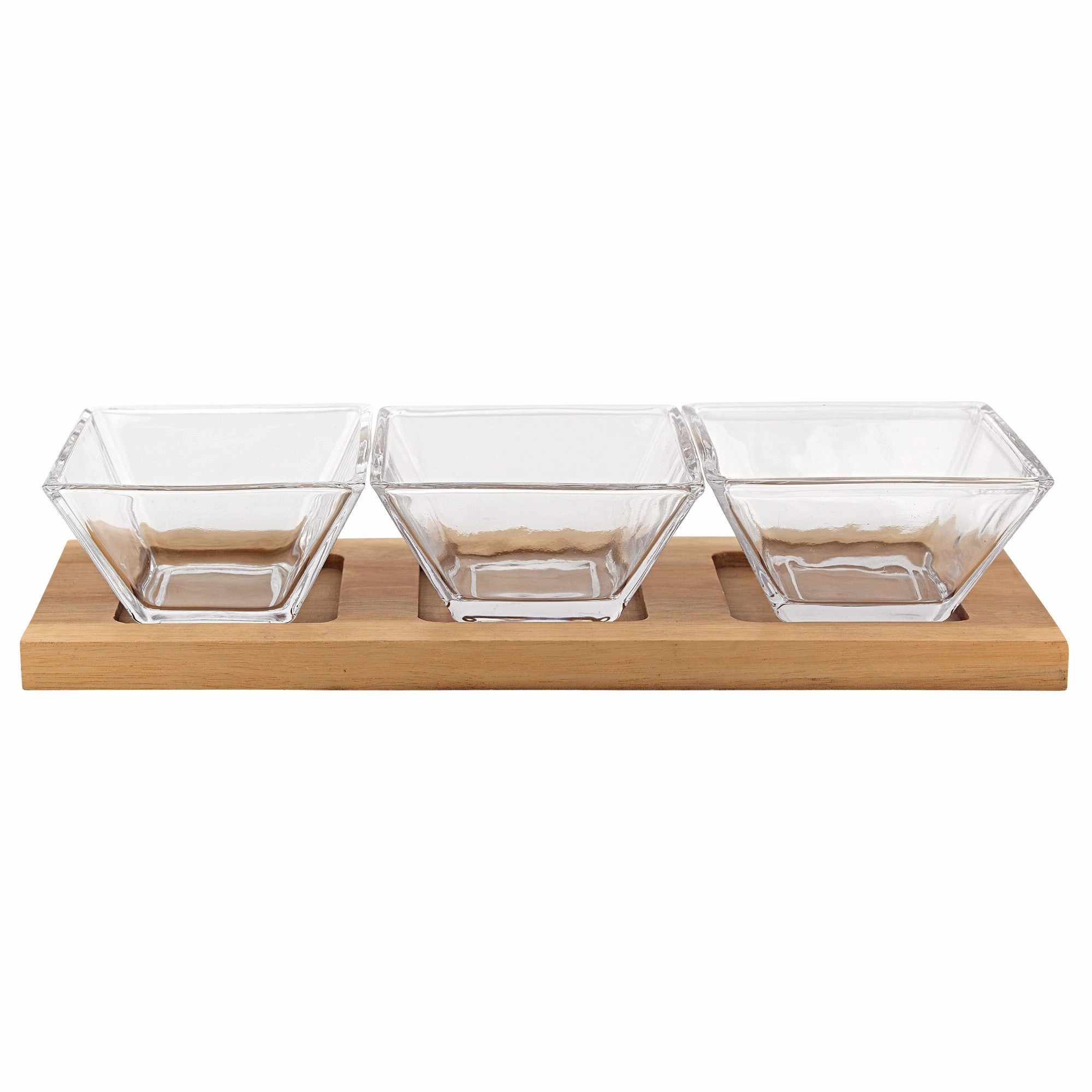 4 Mouth Blown Crystal Hostess Set   4 Pc With 3 Glass Condiment Or Dip Bowls On A Wood Tray Cooking Tools & Accessories clearance kits