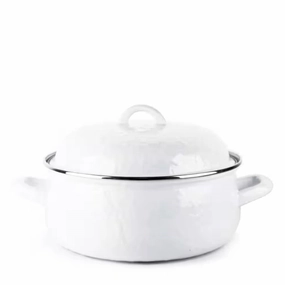 4-Quart White Porcelain-Coated Steel Dutch Oven w/ Lid and Stainless Steel Trim Cookware online kitchen sale