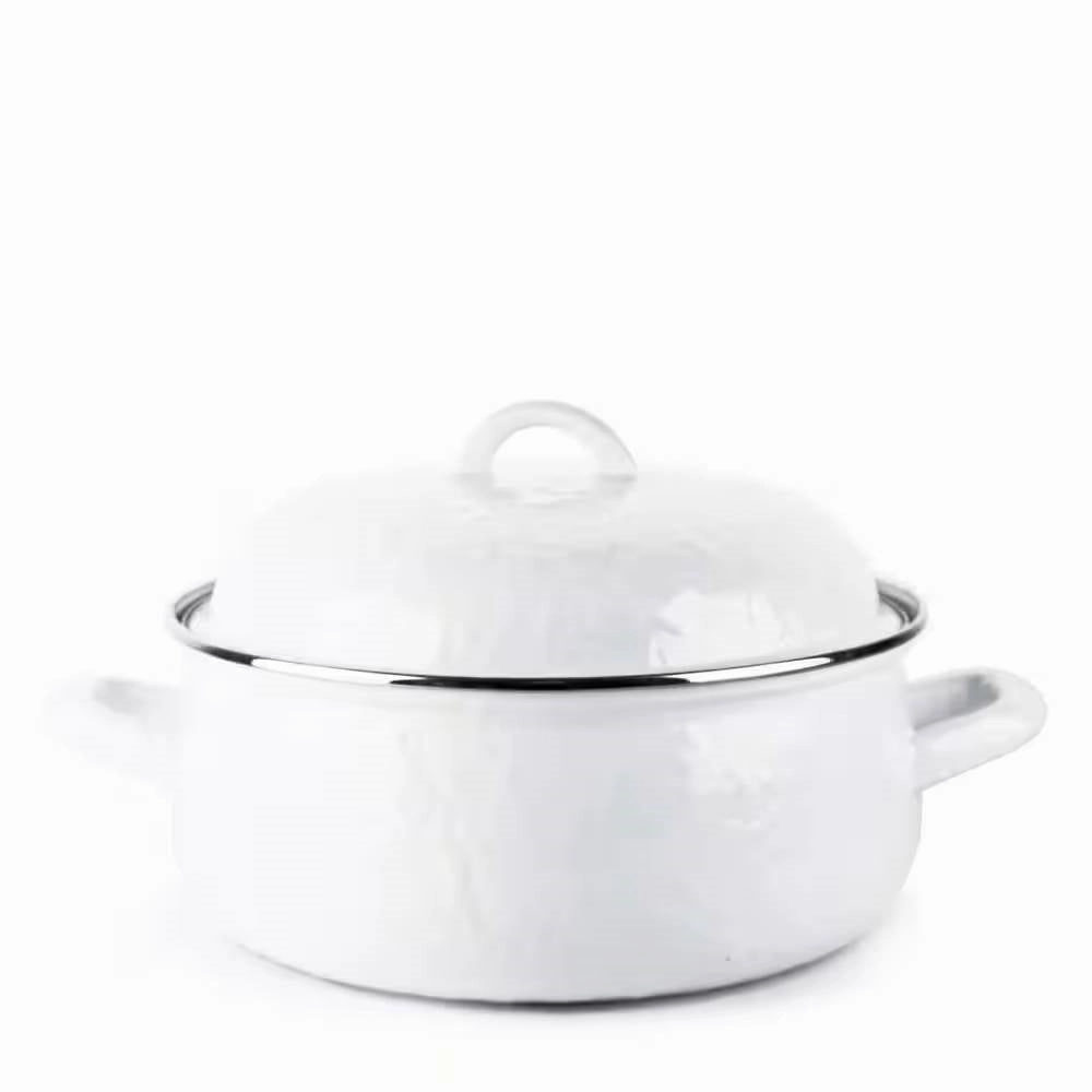4-Quart White Porcelain-Coated Steel Dutch Oven w/ Lid and Stainless Steel Trim Cookware online kitchen sale