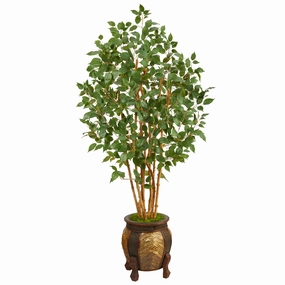 5.5' Ficus Bushy Artificial Tree in Decorative Planter Faux Florals best price deals