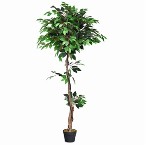 5.5 Feet Artificial Ficus Silk Tree with Wood Trunks Faux Florals home florals discount
