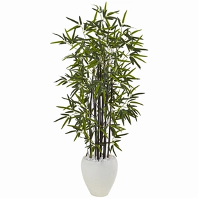 5' Black Bamboo Tree in White Oval Planter Faux Florals best price deals